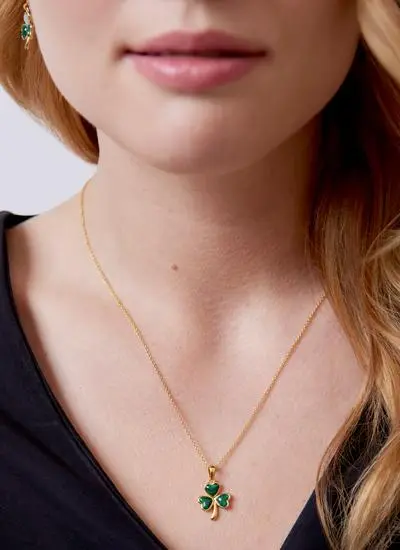 14ct Gold Vermeil Shamrock Pendant with Malachite
